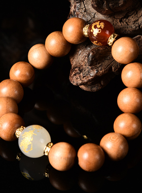 秋一兄桃木佛珠手链桃核六字真言