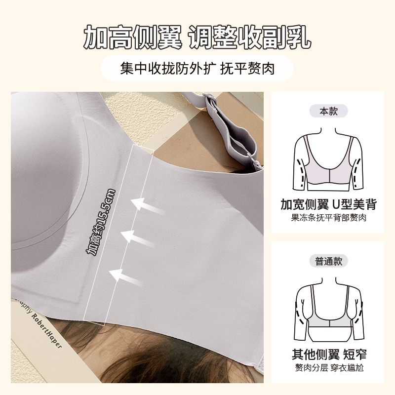 内衣女夏季薄款大胸显小全罩杯防下垂收副乳大码无钢圈胖mm文胸罩