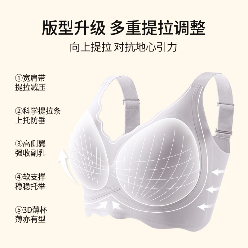 内衣女夏季薄款大胸显小全罩杯防下垂收副乳大码无钢圈胖mm文胸罩