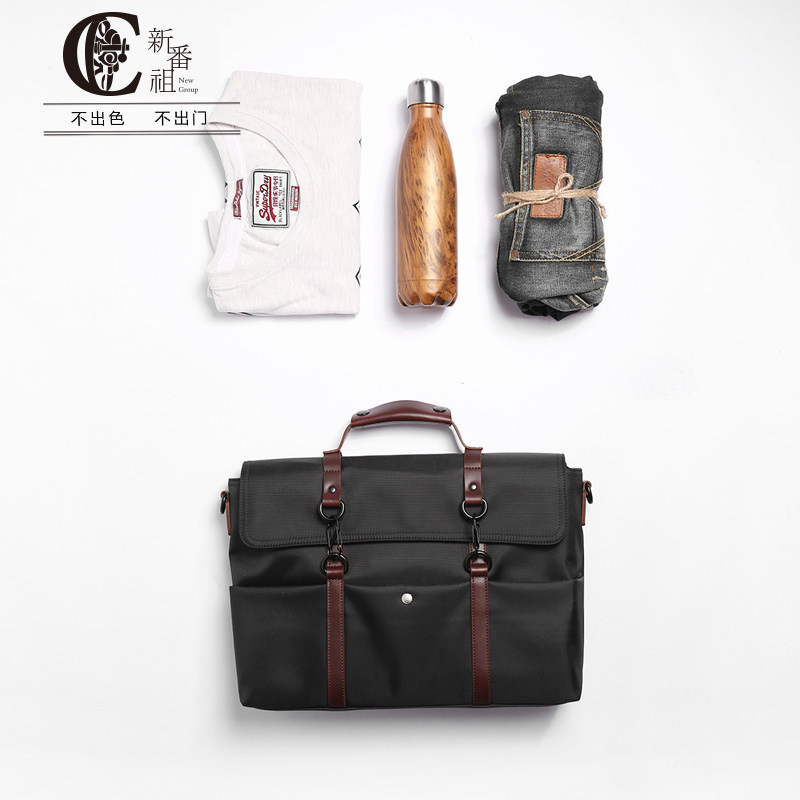帆布手提包男士横款简约休闲公文包 新番祖天喆男士包袋
