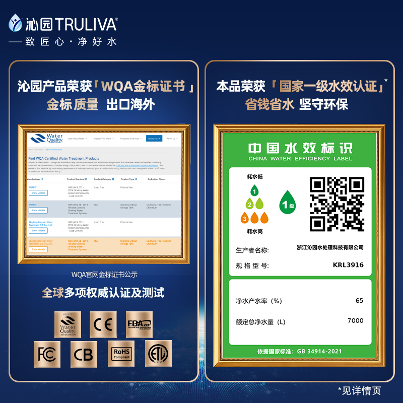 沁园（Truliava）直饮长效RO膜反渗透大通量600G三芯五级KRL3916