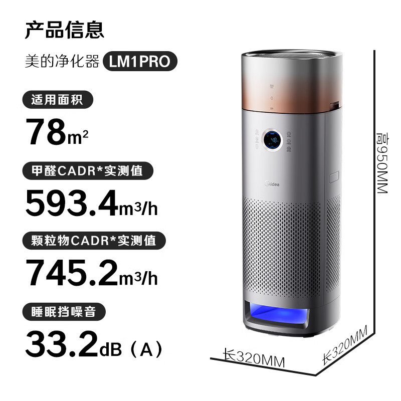 美的空气净化器除甲醛家用加湿一体机除烟味净化机KJ650F-LM1 PRO