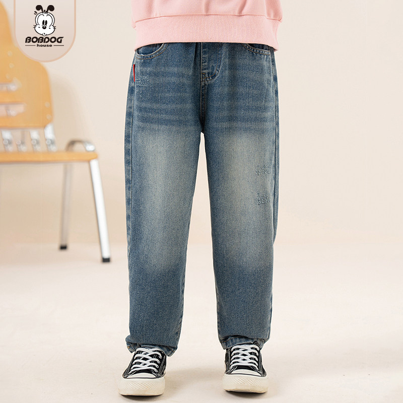 【专柜同款】巴布豆儿童牛仔裤男女童美式复古时尚宽松百搭裤子,淘宝优惠券,粉丝福利购,淘宝优惠卷