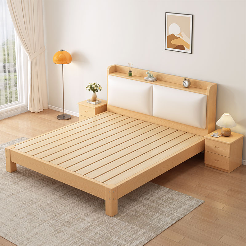 实木床1.5米软包家用卧室双人床经济型出租房用简易1.8米单人床架 - 图0