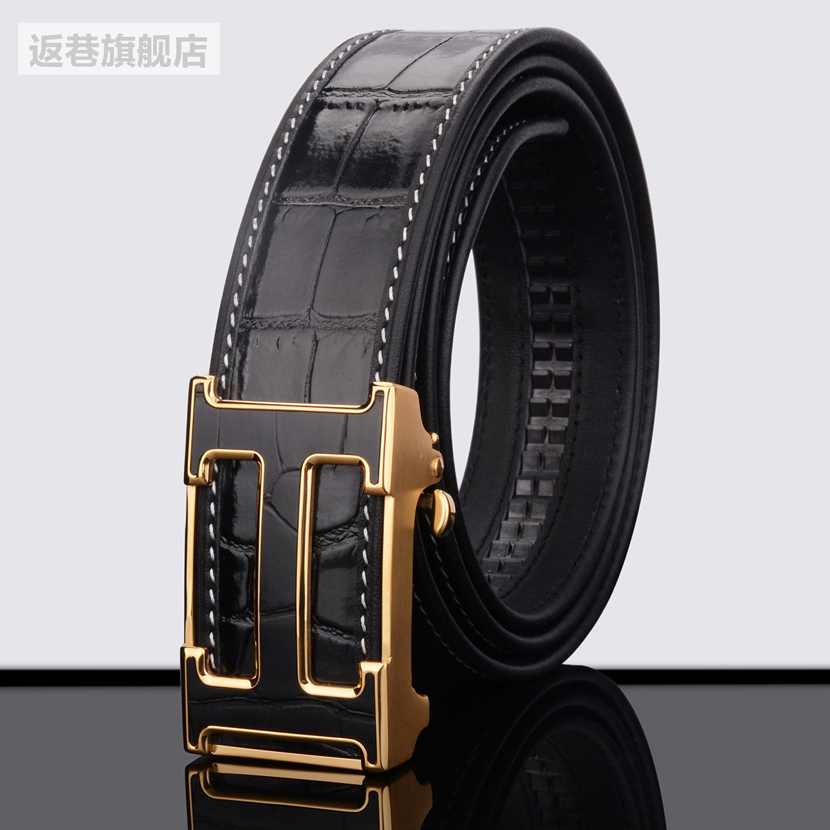 新款男士腰带正品真皮字母自动扣皮带休闲头层牛皮内穿裤带鳄鱼纹