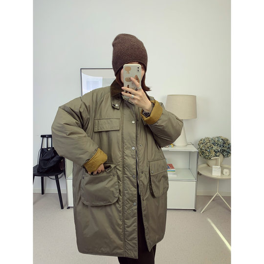 45 Chaqueta gruesa de algodón larga estilo ropa de trabajo con cuello de cormorán japonés 25 Cormorán de nuevo estilo de otoño e invierno