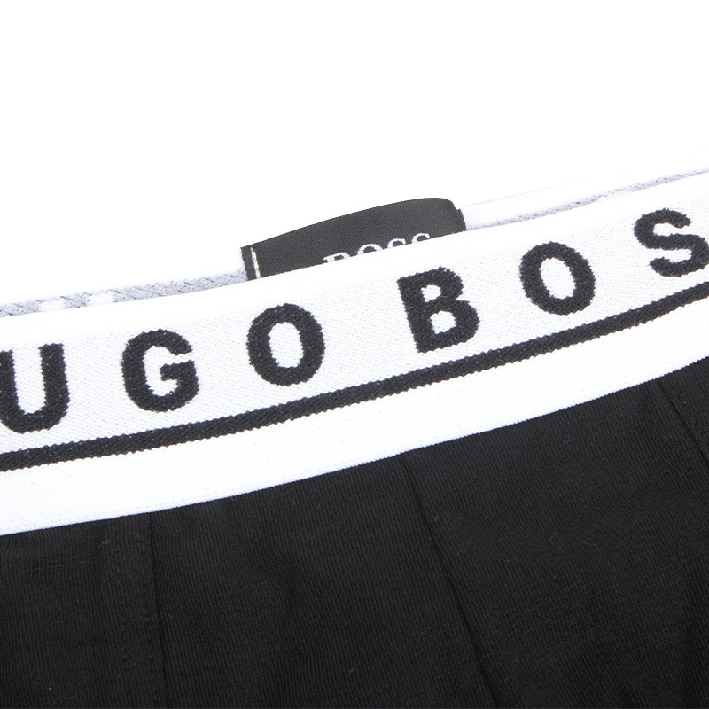 Hugo Boss男士徽标腰边平角内裤三件装舒适透气四角裤短裤头 - 图3