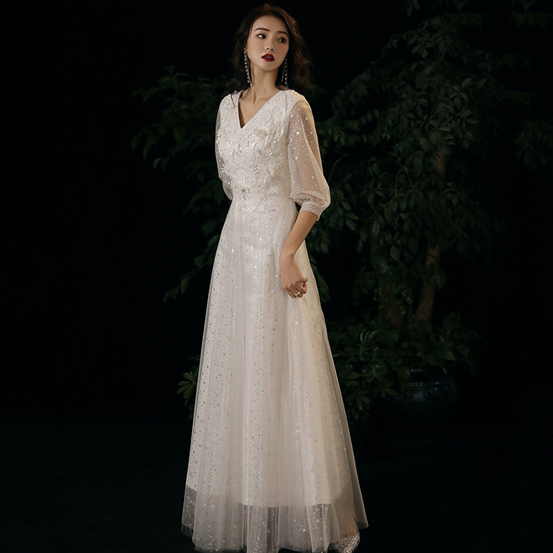 白色小裙女2020新款气质宴会轻婚纱 美雅希礼服/晚装