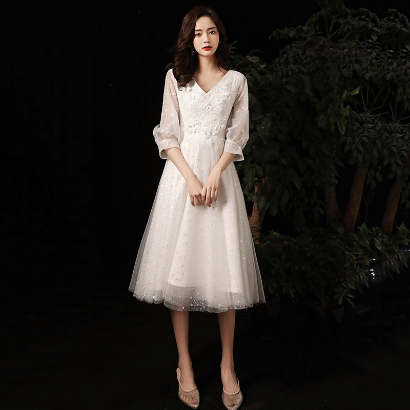 白色小裙女2020新款气质宴会轻婚纱 美雅希礼服/晚装