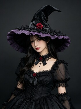 万圣节巫婆帽子巫师帽哥特黑暗装扮cosplay尖顶魔女巫帽子头配饰