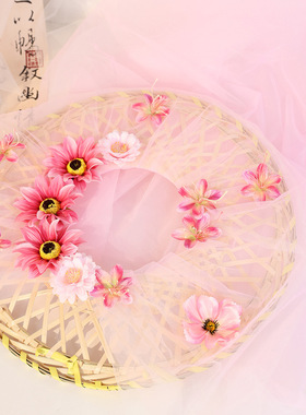古风簪花帷帽仙气薄纱斗笠仿真花暮篱氛围感帽子汉服写真造型道具
