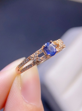 realtreasure天然斯里兰卡蓝宝石银戒 主石4*5mm