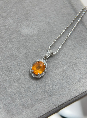 realtreasure天然芬达石榴石吊坠S925银女饰主石6x7mm