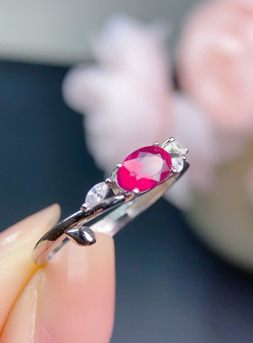realtreasure新烧红宝石戒指，主石4*6mm，s925银精工镶嵌