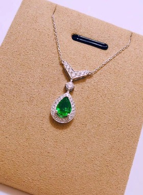 realtreasure精品天然哥伦比亚祖母绿项链 925银精工镶嵌 6*4mm