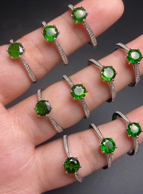 realtreasure大促系列透辉石戒指s925银镶嵌6.5mm女款戒指