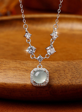 realtreasure蓝水翡翠天然玛瑙项链女s925纯银新中式ins风小清新