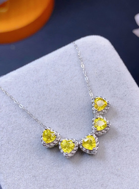 realtreasure天然黄蓝宝镶嵌吊坠配锁骨项链两用款 主石4mm 时尚