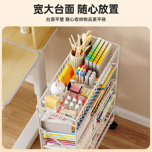 可移动书架落地置物架多层碳钢小推车零食杂物桌面旁阅读收纳书柜 - 图1