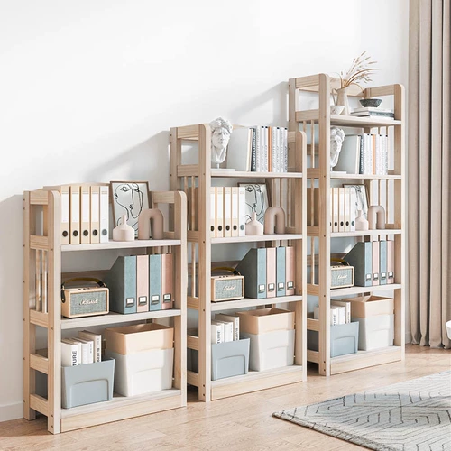 Книжная полка из натурального дерева, многослойный книжный шкаф для школьников, простая система хранения