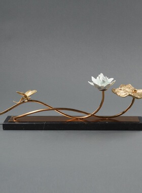 可定制创意金属陶瓷荷花摆件禅意