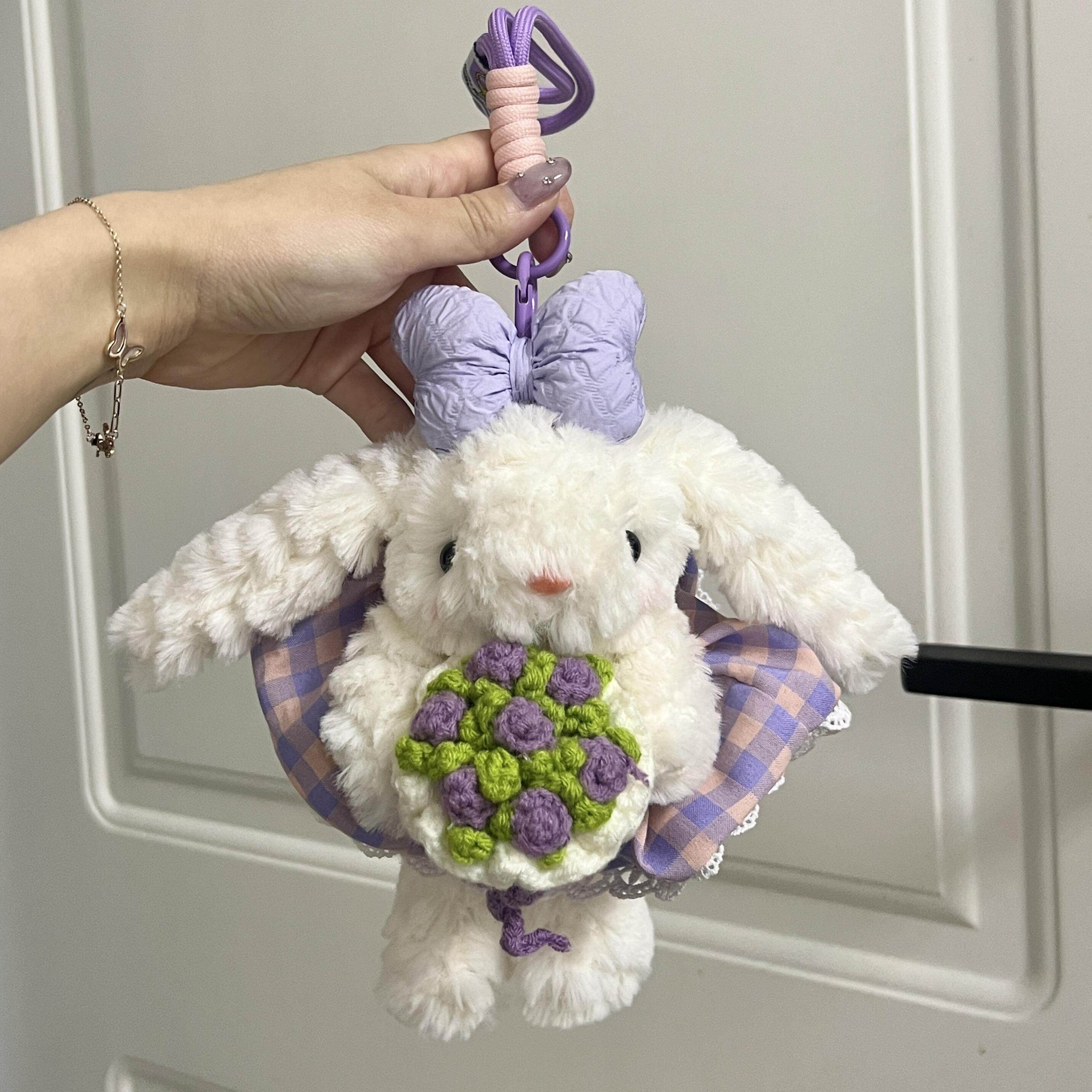 露丝同款可爱卡通毛绒垂耳小兔子手机背夹车挂绳斜挎包包挂件挂饰,淘宝优惠券,粉丝福利购,淘宝优惠卷