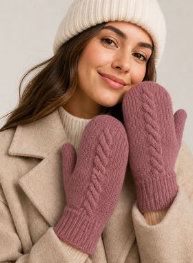 定制logo亚马逊女士针织连指手套秋冬加厚保暖户外防寒骑行滑雪连