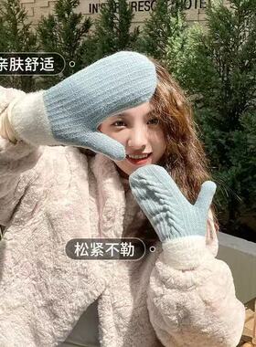 定制logo羊毛女冬季保暖韩版可爱骑行女士手套加绒加厚款学生毛线