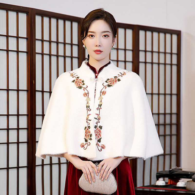 婚纱冬结婚水貂白色外搭新娘毛披肩 雪凡黛围巾/丝巾/披肩