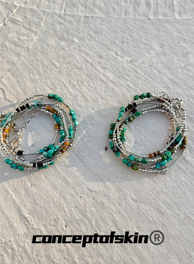 conceptofskin绿松石超长项链 毛衣链复古串珠一款多戴ins颈链