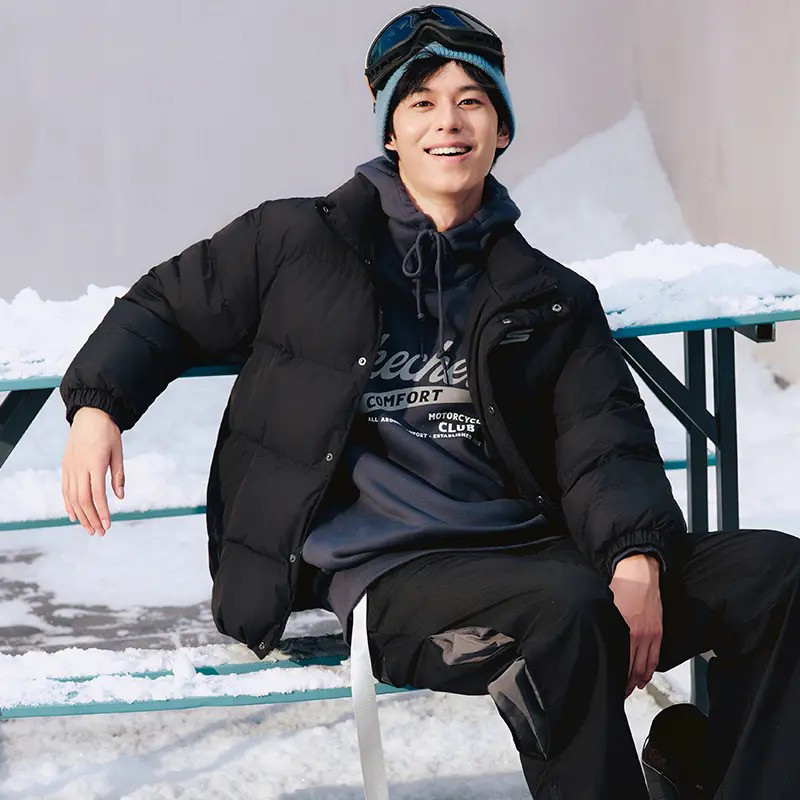 Skechers/斯凯奇 印花三防科技面料鸭绒保暖梭织防水短款羽绒服