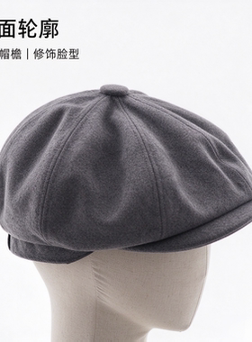 老钱风男冬季羊毛保暖报童帽