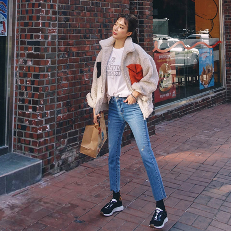 宽松韩版学生bf直筒裤春季牛仔裤 佩艳牛仔裤