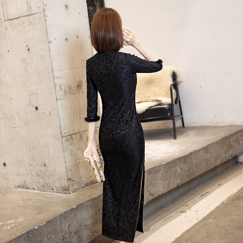 黑色2021年新款年轻款改良唐装旗袍 丹瑞诗旗袍