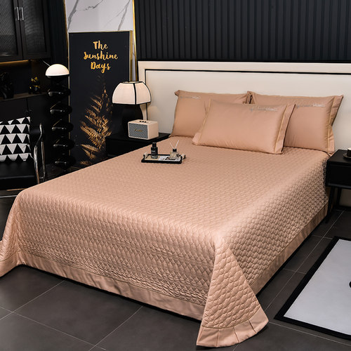 轻奢纯棉简约床盖四件套全棉刺绣被套绗缝夹棉加厚床单床上用品 - 图1