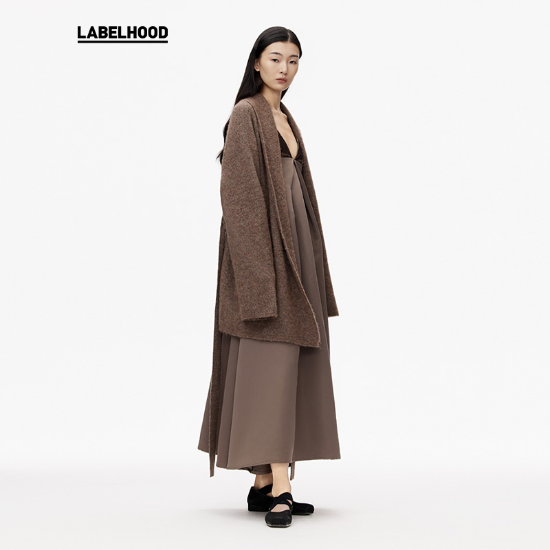 【Piacevole e】蕾虎时尚简约针织系带浴袍式开衫装上衣labelhood - 图1