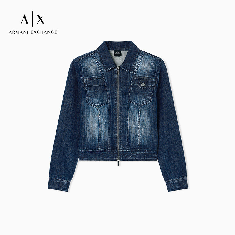 ARMANI EXCHANGE/阿玛尼秋冬新款女翻领修身短款复古牛仔夹克外套,淘宝优惠券,粉丝福利购,淘宝优惠卷