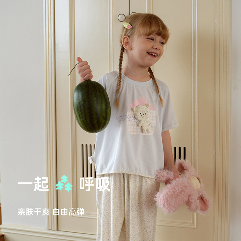 小黑托昵2026女童夏季莫代尔短袖家居服女宝空调服薄款家居服套装,淘宝优惠券,粉丝福利购,淘宝优惠卷