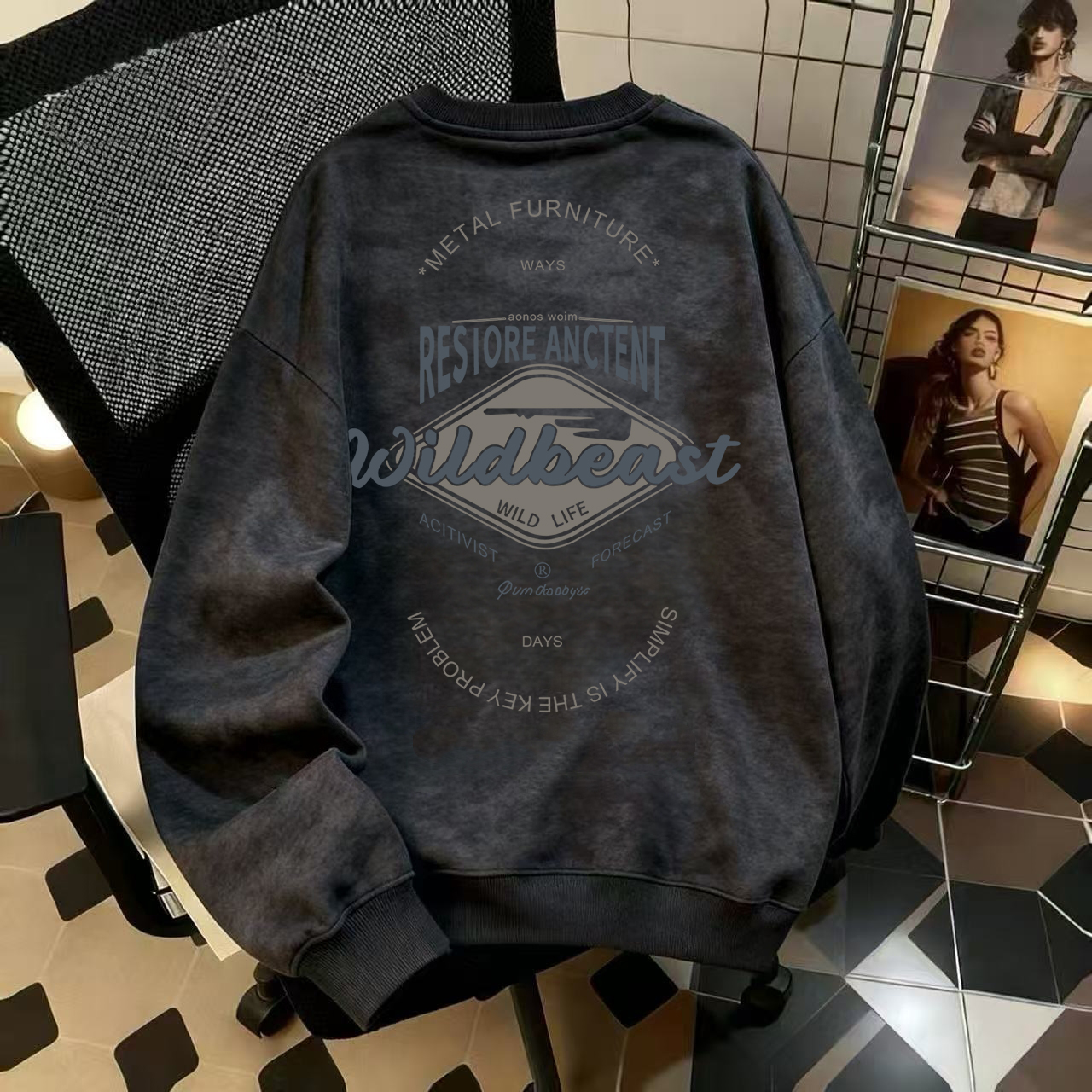 奥特莱斯~品牌外贸专柜捡漏小众扎染秋冬加绒加厚男女圆领卫衣潮 - 图1