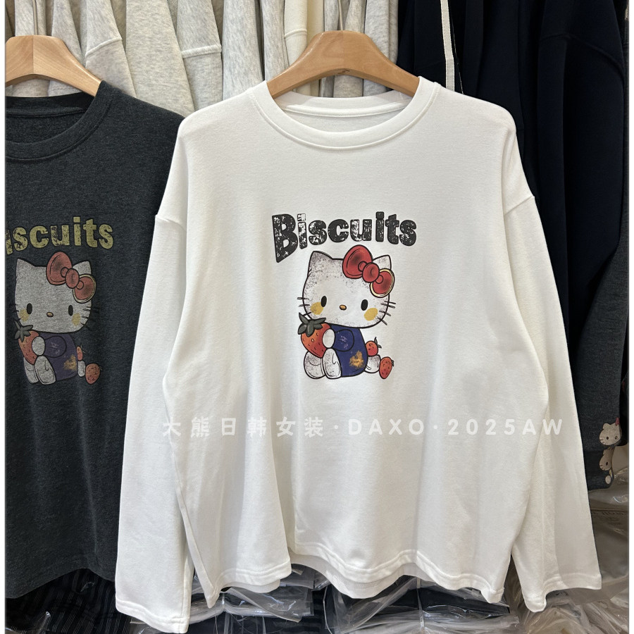 奥特莱斯~品牌外贸专柜捡漏秋冬新款磨毛圆领长袖T恤kt猫打底女t,淘宝优惠券,粉丝福利购,淘宝优惠卷