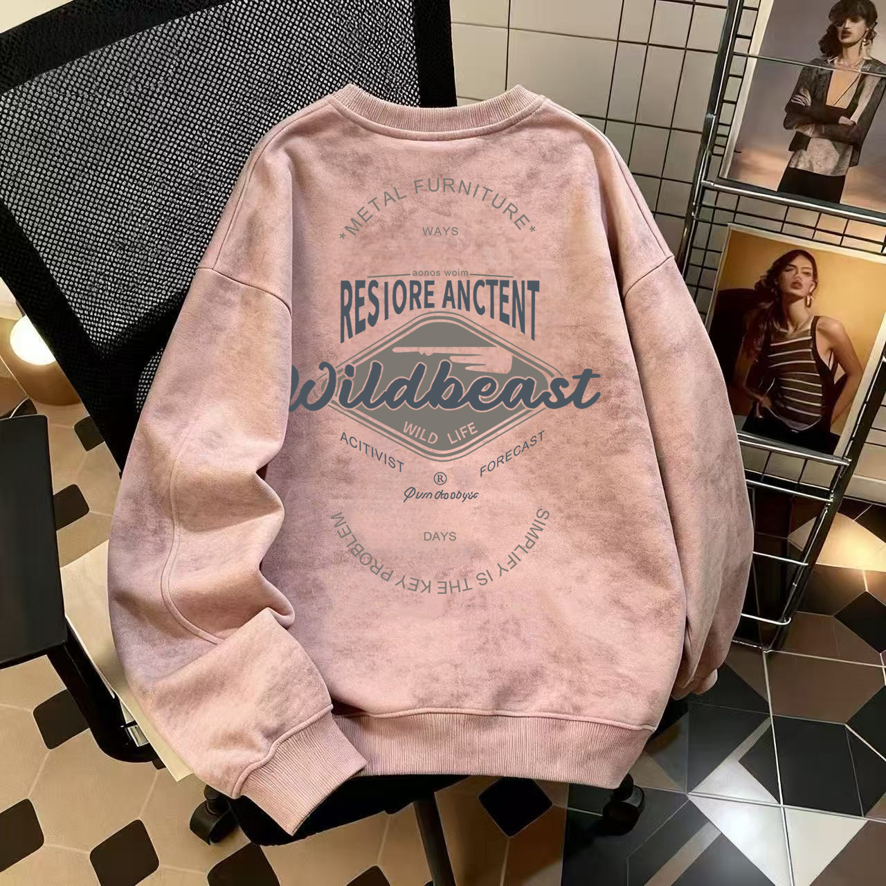 奥特莱斯~品牌外贸专柜捡漏小众扎染秋冬加绒加厚男女圆领卫衣潮 - 图2