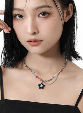 幸运星星多巴胺笑脸项链男女轻奢精致高级钛钢毛衣链吊坠生日礼物