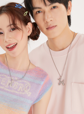 【王嘉尔同款】爱心气球狗情侣项链男女款嘻哈毛衣链轻奢吊坠长款