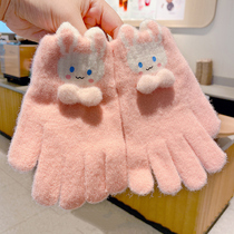 Child Cute Rabbit All Finger Gloves Winter Warm Plus Suede Knit Girl Cartoon Decorate Comfort with Comfortable Kin