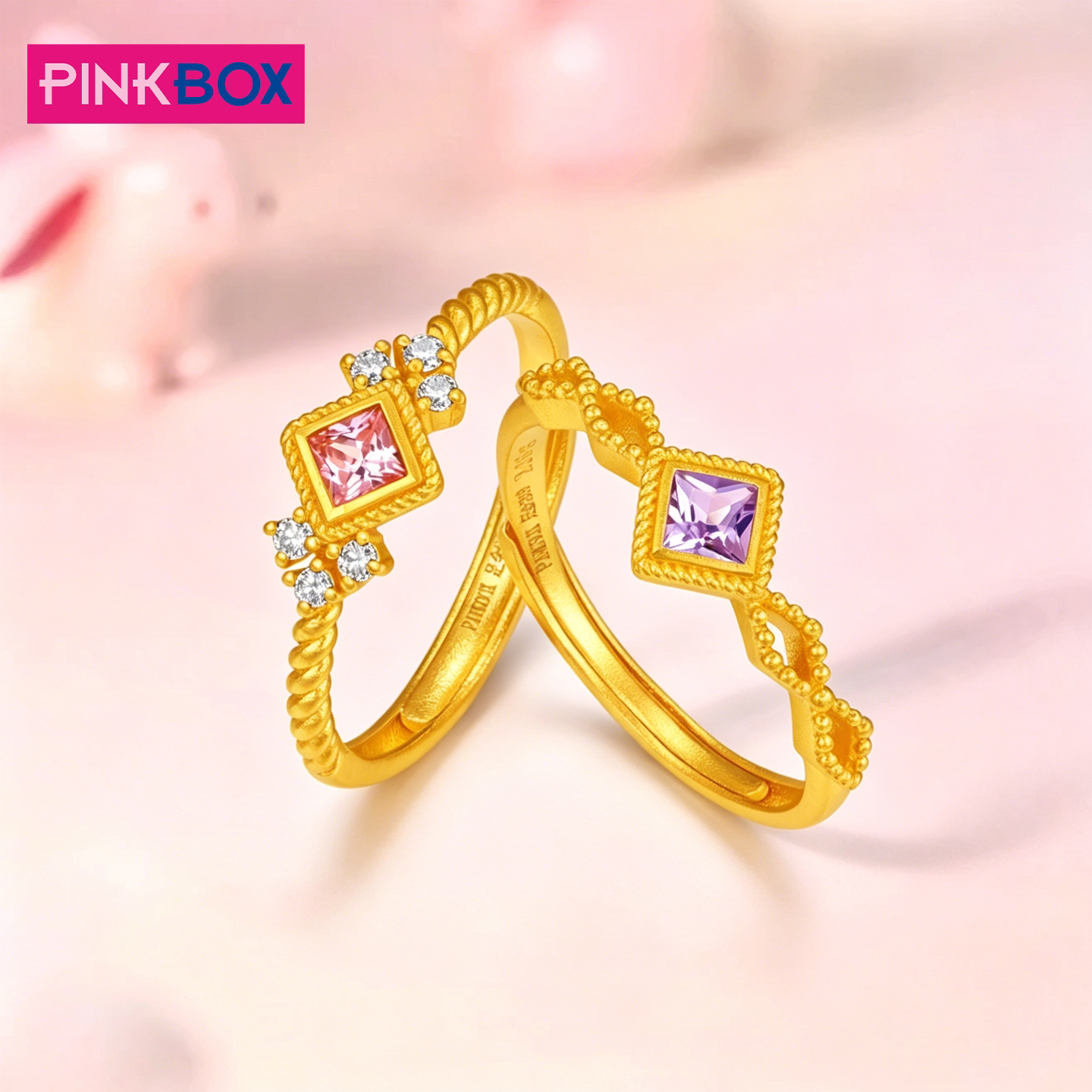 Ping Jewelry Sugar Cube Girl Series Gold Ring Pure Gold 999 for Girlfriend Priced New Product