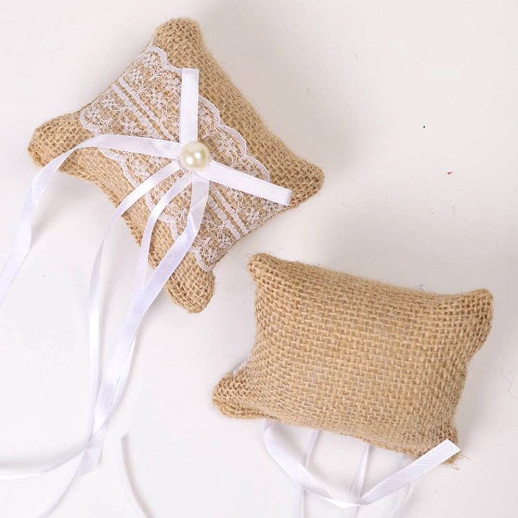 新娘玫瑰盒戒枕厂家婚庆用品 热销 创意西式亚麻戒指蕾丝 - 图3