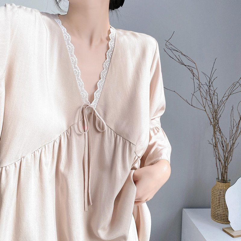 Women's spring and summer cotton and silk pajamas with padded sleeves