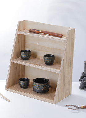 收纳盒展示架茶壶架中式烧桐木
