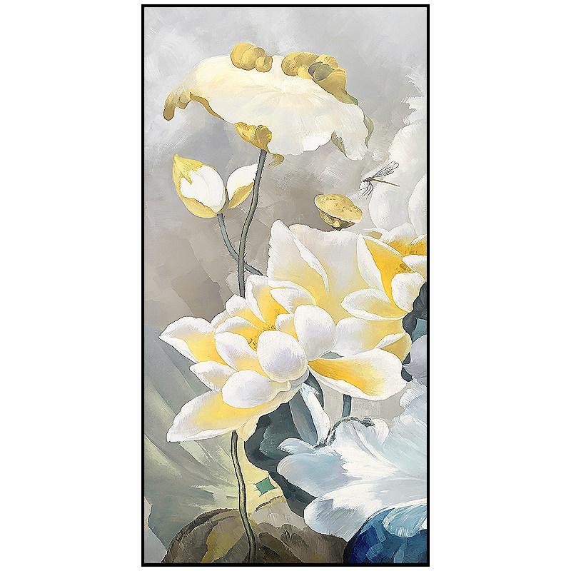深圳大芬油画村旗舰店玄关画清仓轻奢风手绘荷花入户门正对门挂画