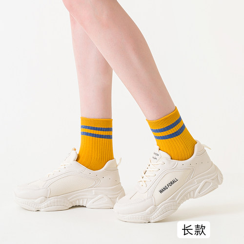 袜子女秋冬薄款中筒袜ins潮袜女袜运动袜透气棉袜学生白色外穿 - 图1